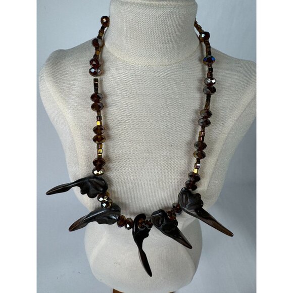 Handcrafted Smoky Quartz & Carved Stone Necklace With Toggle Clasp - Picture 7 of 16